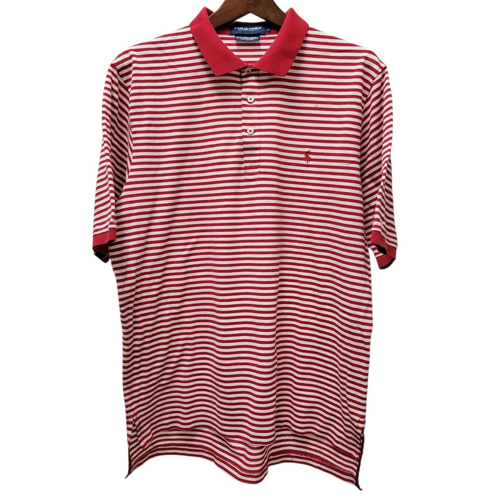 Ralph Lauren Men's Polo Golf Red White Striped Short Sleeves Shirt Size Large